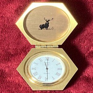 Hartford Insurance Gold Desk Clock Hinged Financial Selco Made in Japan and USA